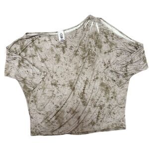 Vocal Off Shoulder Cutout Tee Rhinestone Acid Wash‎ Gray Grunge Biker Size XL